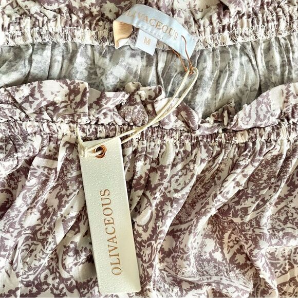 OLIVACEOUS Cropped Floral Print Smocked Off Shoulder Top Dusty People and White - Picture 4 of 8